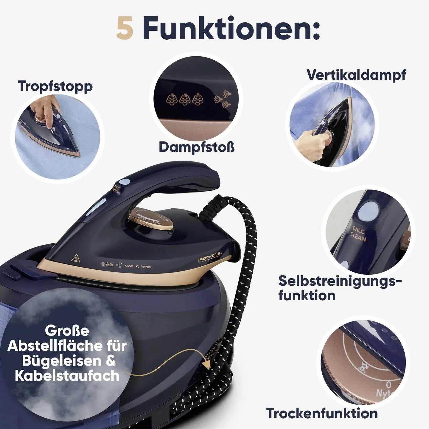 B-Ware Profi Care Dampfbügelstation Bügeleisen Pc Dbs 3127 Blau Rose 2400 W 1.2l - 4006160312706