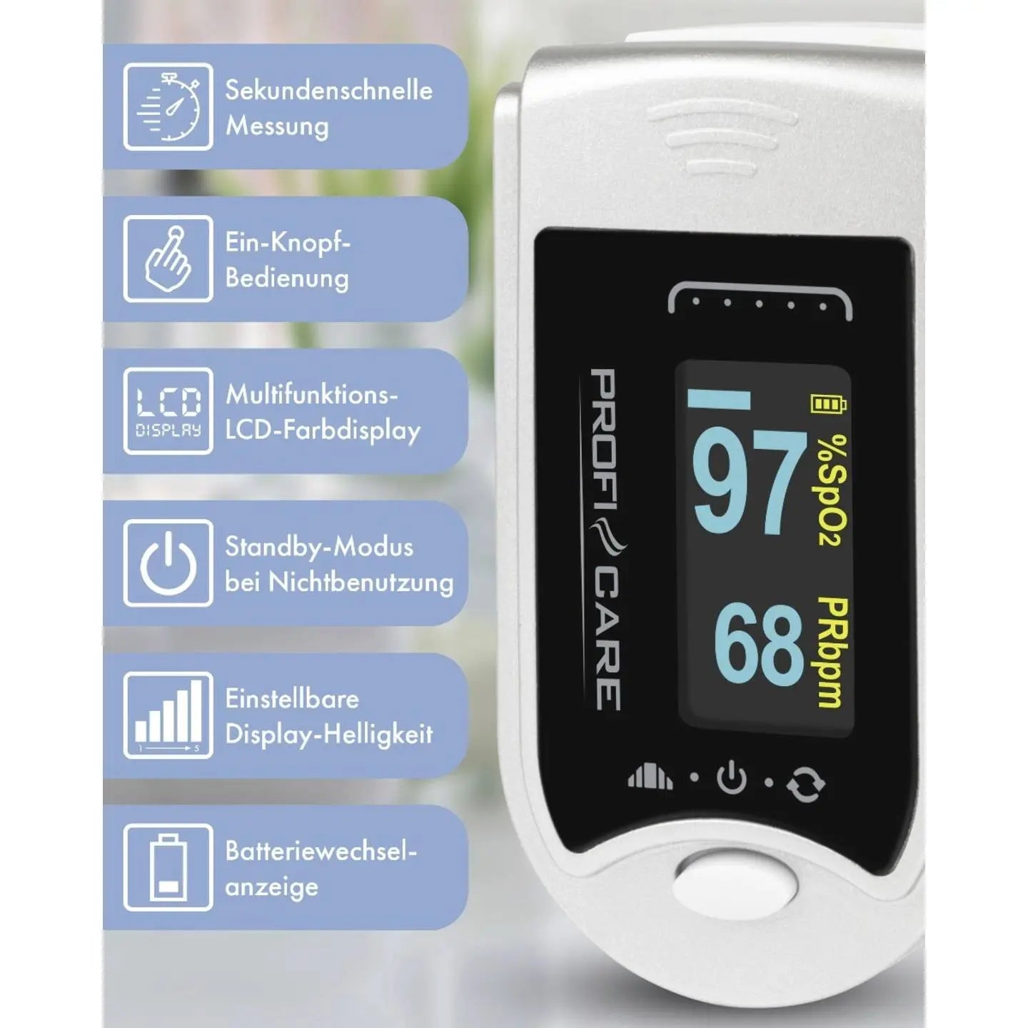 B-Ware Profi Care Pulsoximeter Blutsauerstoffmessgerät Fingerclip Puls Sauerstoffmessung - 4006160310405