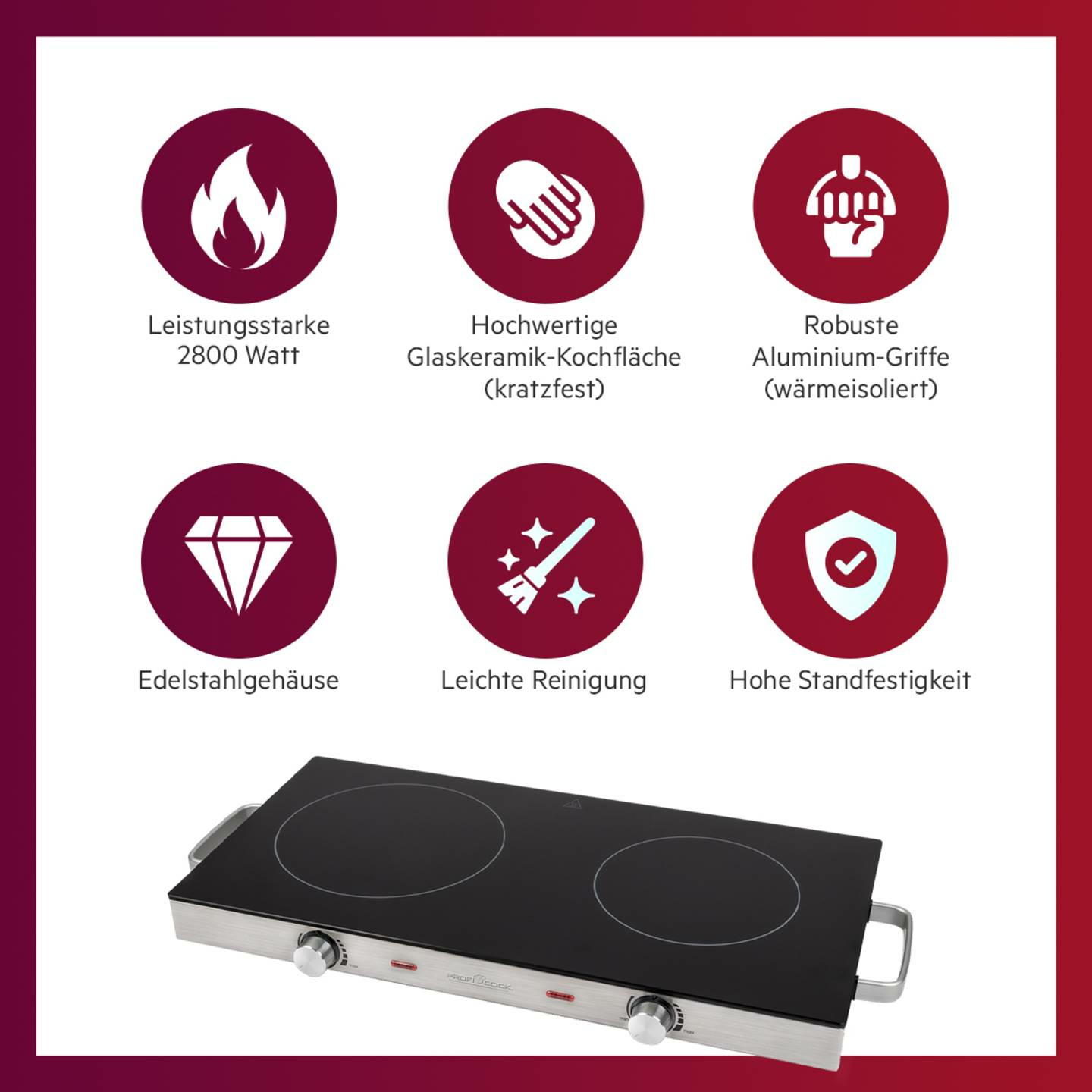 B-Ware Profi Cook Pc Dkp Kochplatte Campingkochplatte Infrarot Doppelkochplatte  - 4006160012118