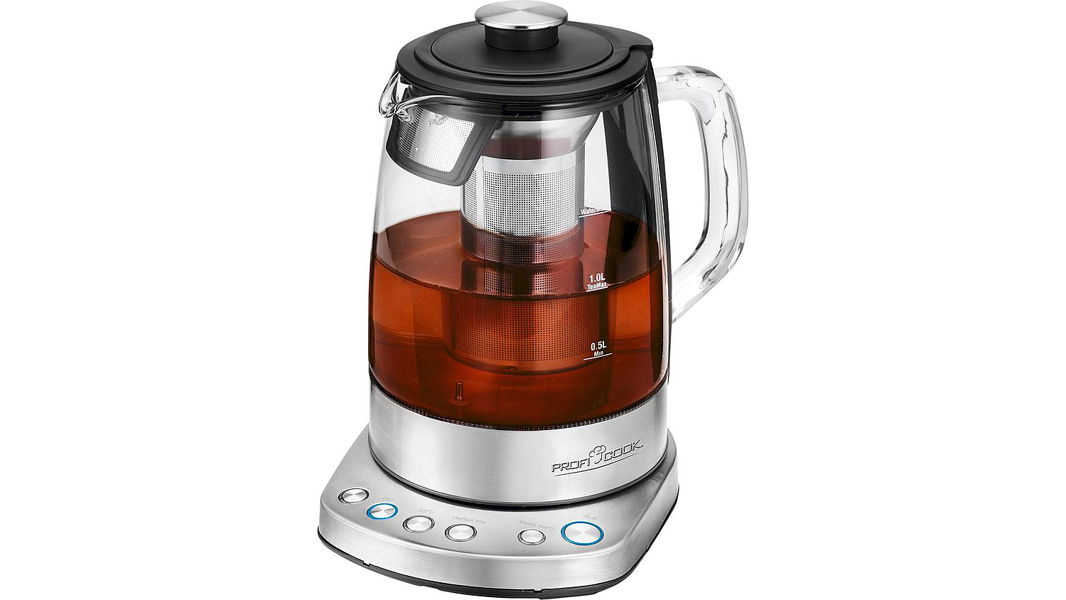 Théière Profi Cook PC WKS 1167 G en acier inoxydable et verre, avec contrôle Wi-Fi (produit d'occasion).