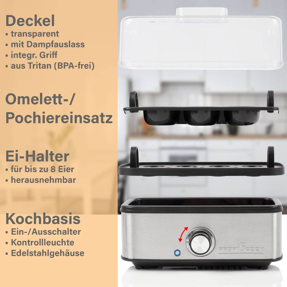 ProfiCook Eierkocher Eierbereiter Omelett Pochierer Einsatz 8Eier Edelstahl - 4006160112757