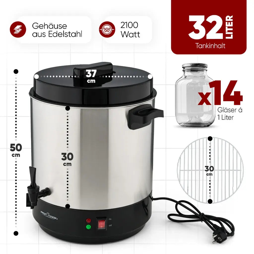 D-Ware Profi Cook Einkochautomat Einkocher Schwarz Edelstahl 32 L Timer Defektware - 4006160212839