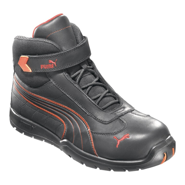 Puma Sicherheitsstiefel Arbeitsschuhe Daytona Mid Schwarz Rot Leder S3 Hro Src B-Ware - 4018623985655