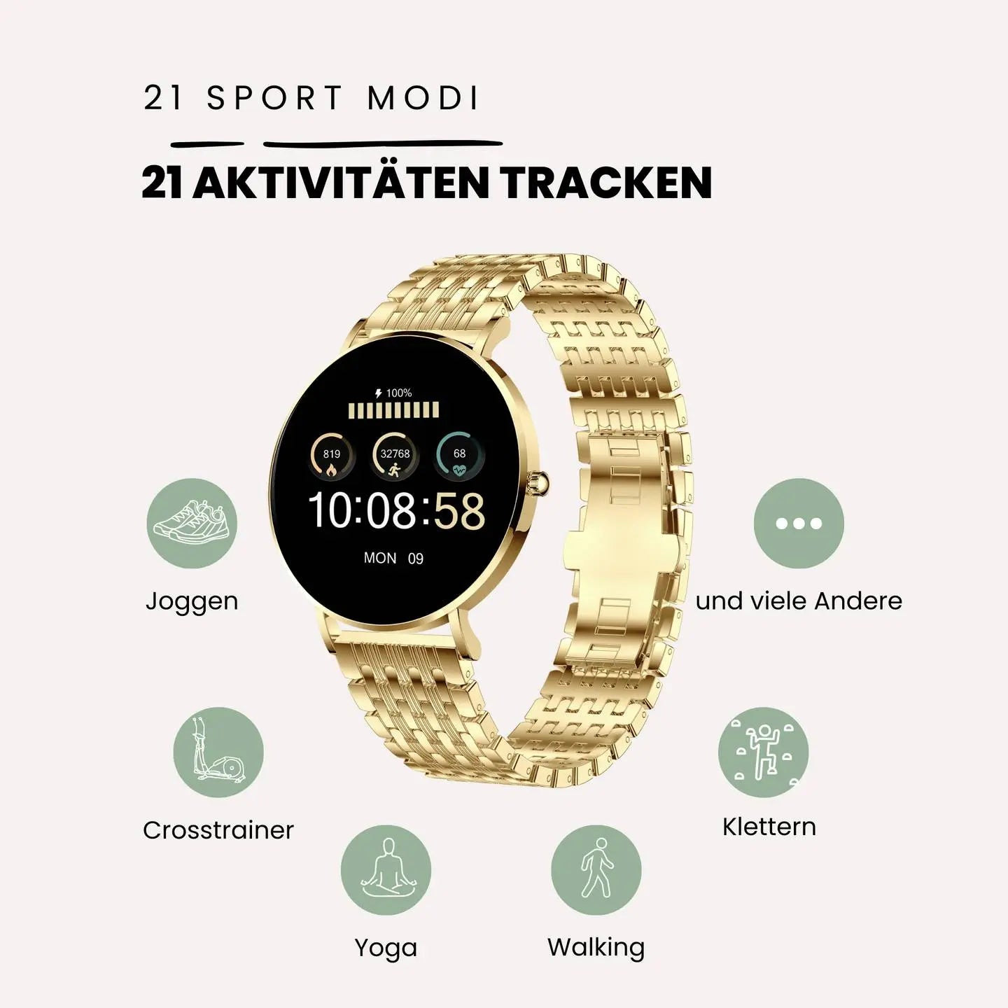 B-Ware Xcoast Siona 2 Smartwatch Uhr Fitnessuhr Gold Damen Fitness Tracker - 4260449576962