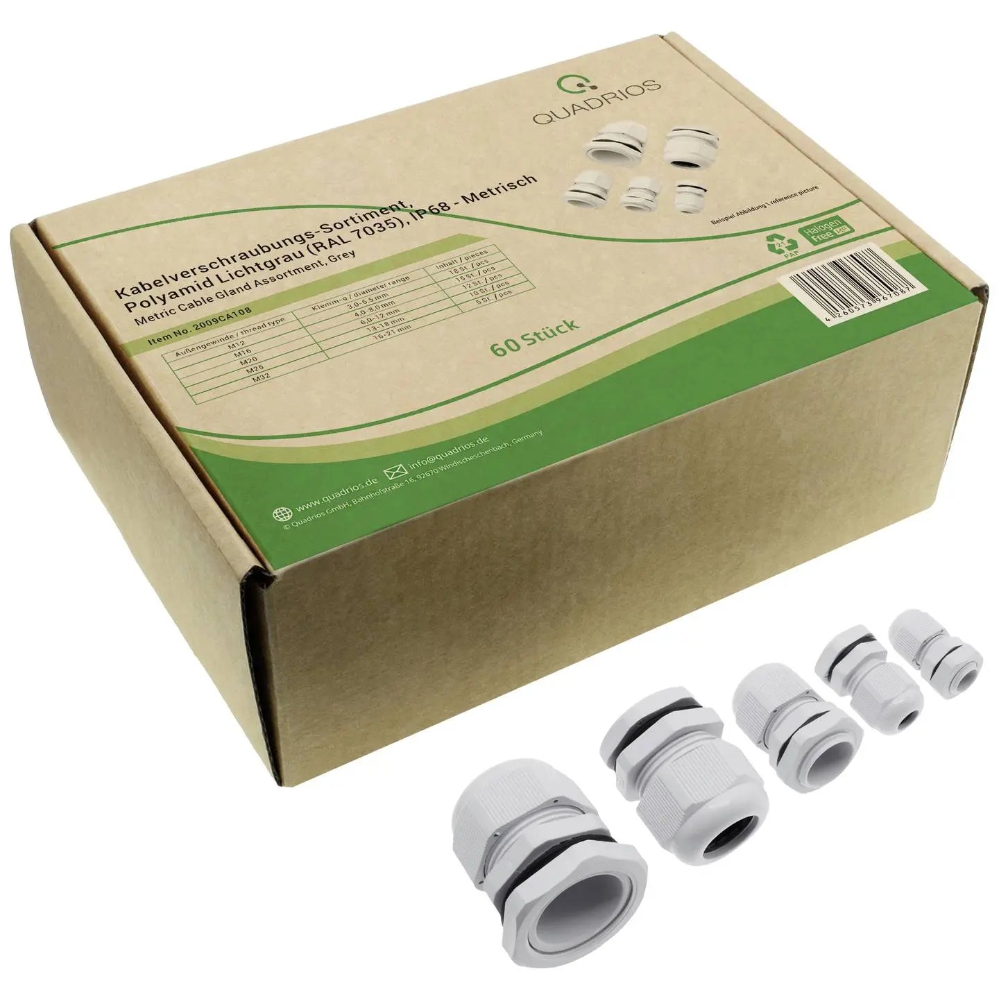 B-Ware Quadrios Kabelverschraubung Set Sortiment Pa66 Lichtgrau Gegenmutter 2 Sets - 4260573967087
