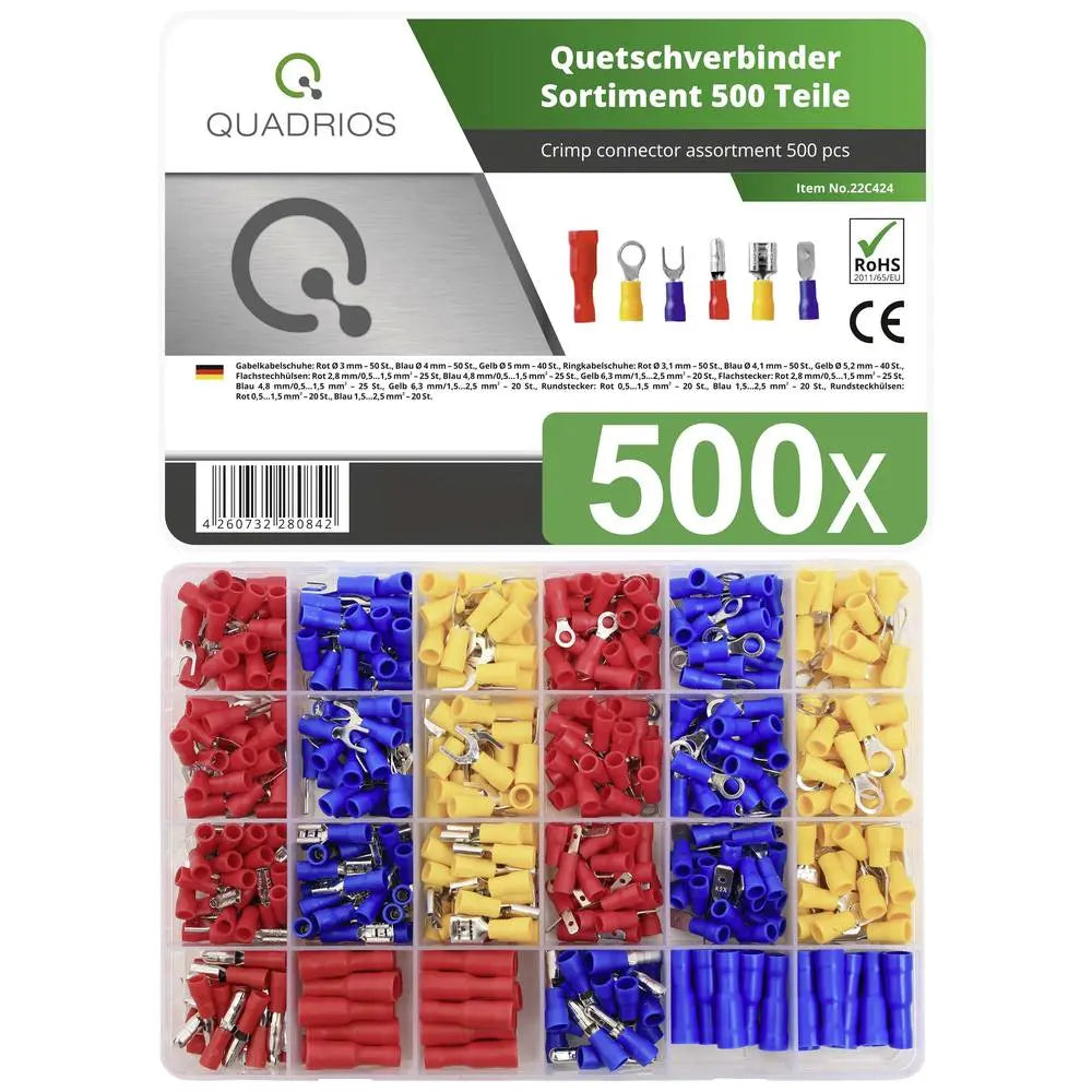 B-Ware Quadrios Quetschverbinder Sortiment Crimpverbinder Set Rot Blau Gelb 500 Stück - 4260732280842