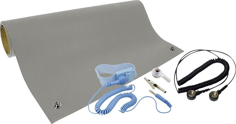 B-Ware Quadrios Esd Tischmatten Set Arbeitsflächen Schutz Komplett Grau 600mm X 1200 Mm - 4260573961467
