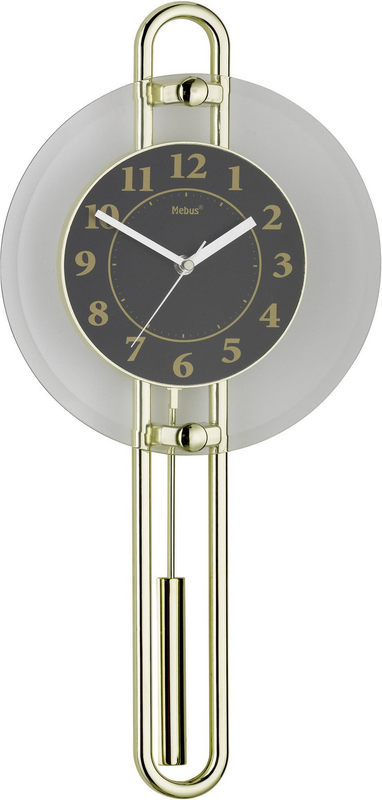 B-Ware Mebus 14813 Quarz Wanduhr 26 Cm X 54.5 Cm Analog Pendeluhr Gold Schwarz Silber