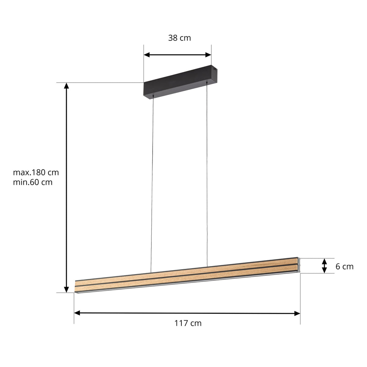 Quitani Pendelleuchte Hängelampe LED Eiche Schwarz dimmbar Esszimmer Beleuchtung - 4255830910586