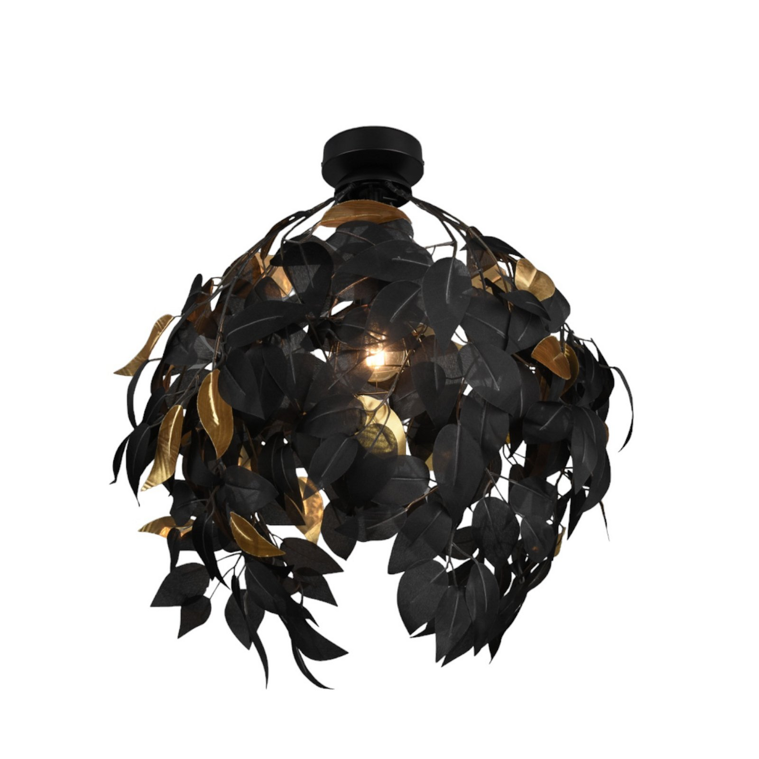 B-Ware Reality Leuchten Deckenlampe Deckenleuchte Leavy Schwarz Gold Kunststoff 38 Cm - 4017807522594
