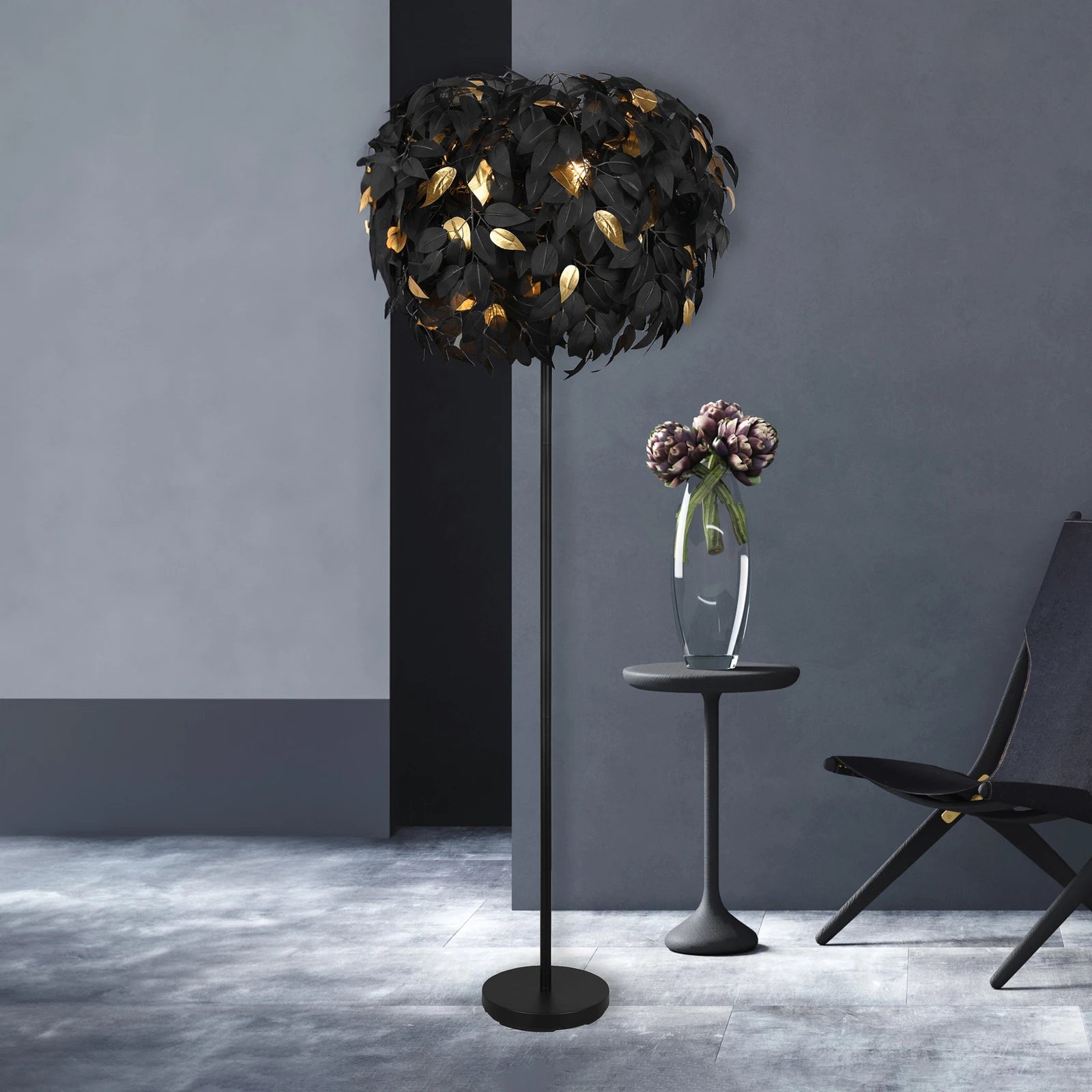Reality Stehlampe Stehleuchte Leavy schwarz/gold Kunststoff Metall H180cm Lampe - 4017807522679