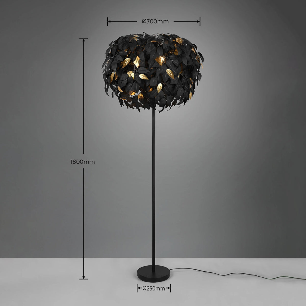 Reality Stehlampe Stehleuchte Leavy schwarz/gold Kunststoff Metall H180cm Lampe - 4017807522679