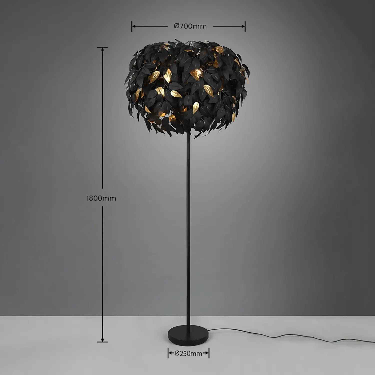 B-Ware Reality Stehlampe Stehleuchte Leavy Schwarz/Gold Kunststoff Metall H180cm Lampe - 4017807522679