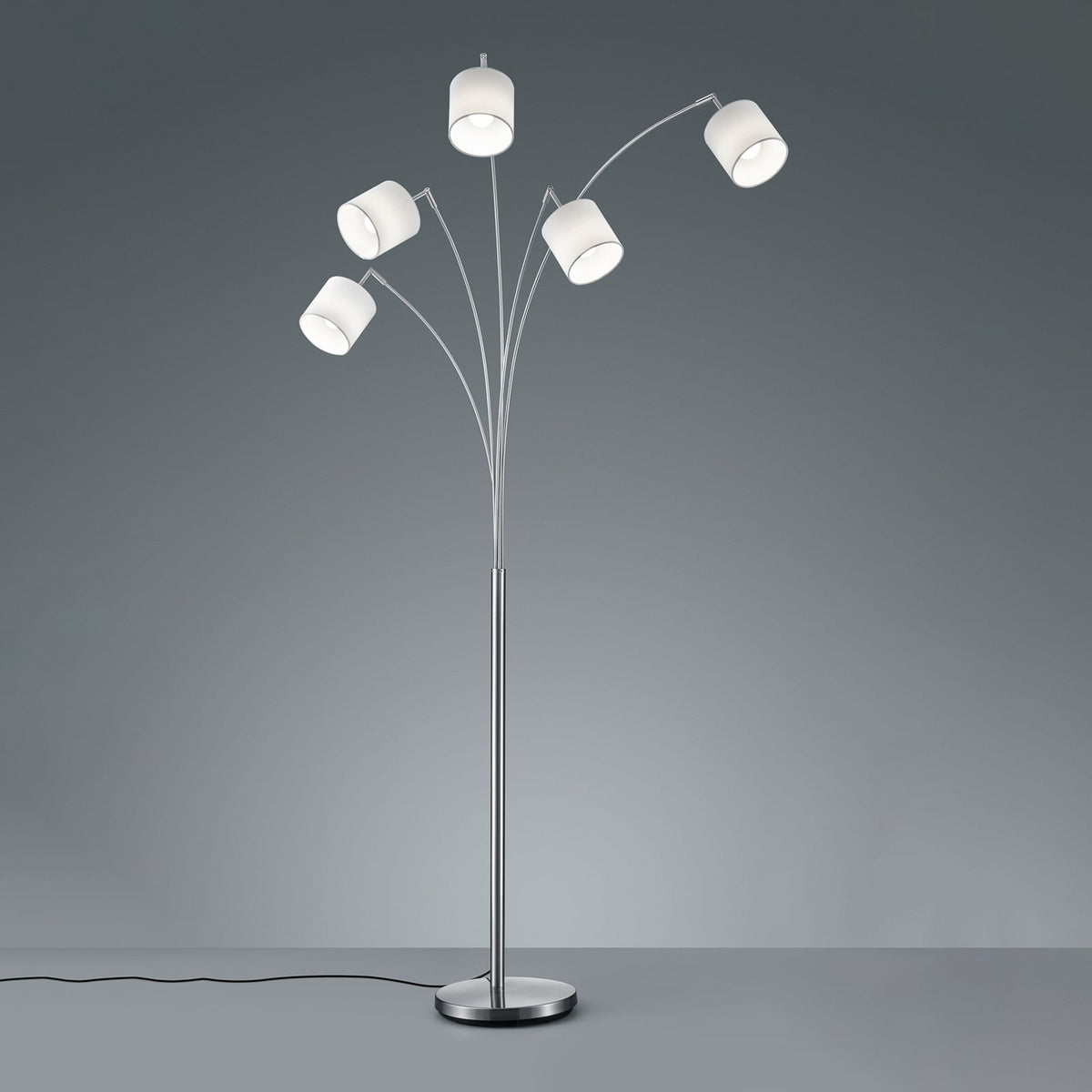 Reality Stehlampe Stehleuchte Tommy nickel weiß Stoff Standleuchte H200cm 5-flg - 4017807395143