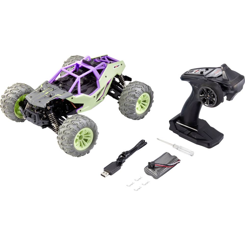 REELY Modellauto RC Auto Buggy Elektro Allrad Skeleton Grün Lila Akku Ladekabel - 4064161155241