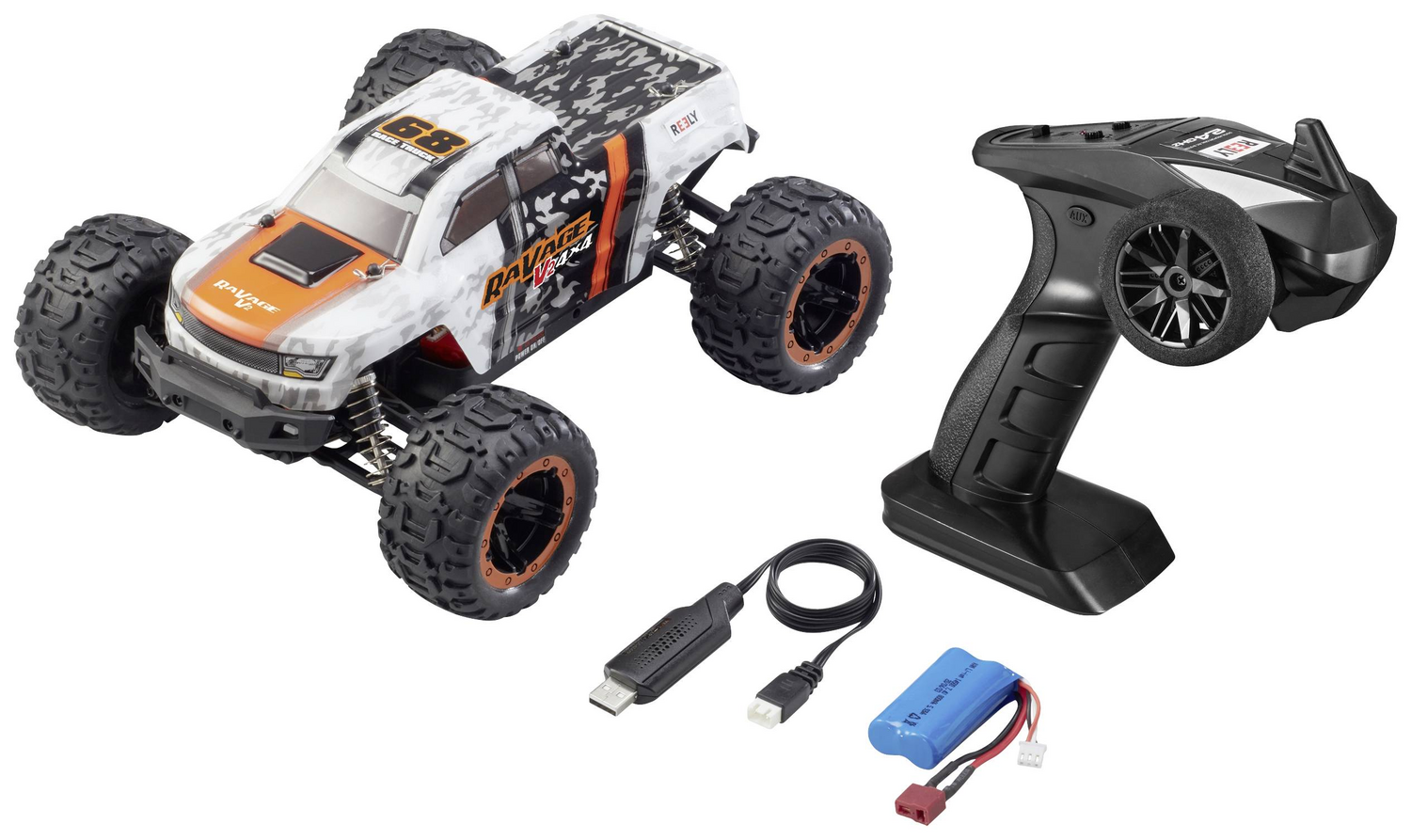 B-Ware Reely Ra Vage 4x4 V2 Orange/Weiß Brushed 1:16 Rc Modellauto Elektro Monstertruck - 4064161325002