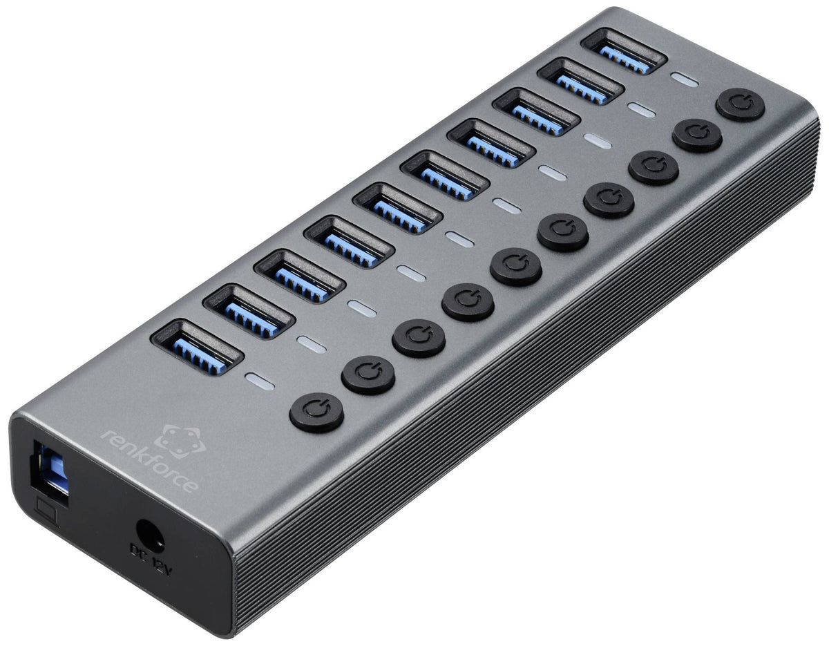 Renkforce RF-6027504 10 Port USB 3.2 Gen2-Hub einzeln schaltbar Aluminiumgehäuse - 4064161313023