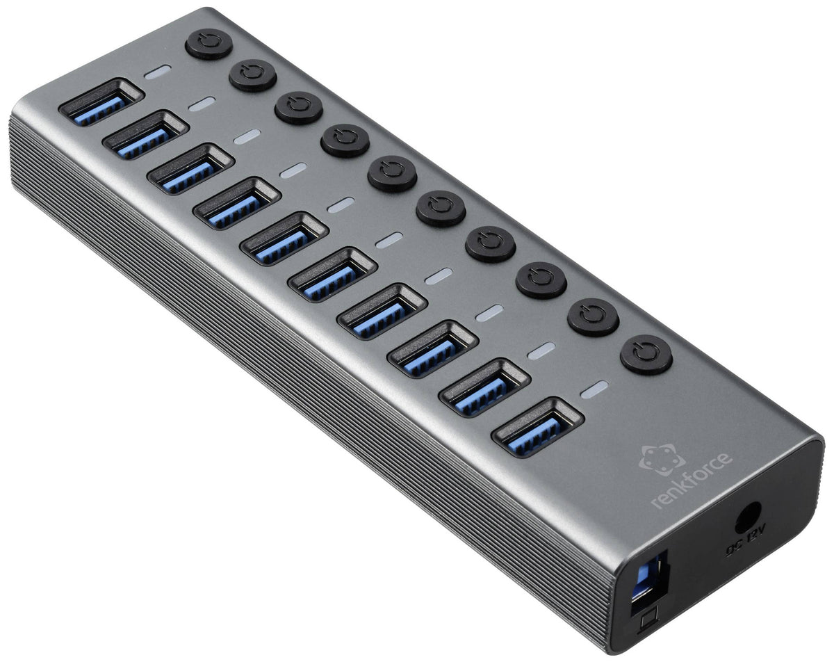 Renkforce RF-6027504 10 Port USB 3.2 Gen2-Hub einzeln schaltbar Aluminiumgehäuse - 4064161313023