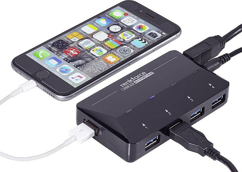 B-Ware Renkforce 4+1 Port Usb 3.0 Hub Verteiler Mit Schnellladeport Status Le Ds Schwarz - 4016138934113