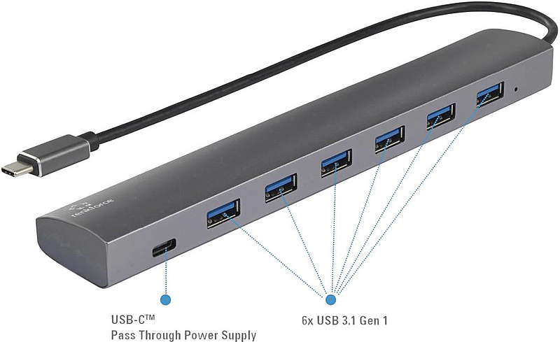 B-Ware Renkforce 6+1 Port Usb 3.1 Hub Mit Pass Through Stromanschluss Aluminiumgehäuse - 4053199545612