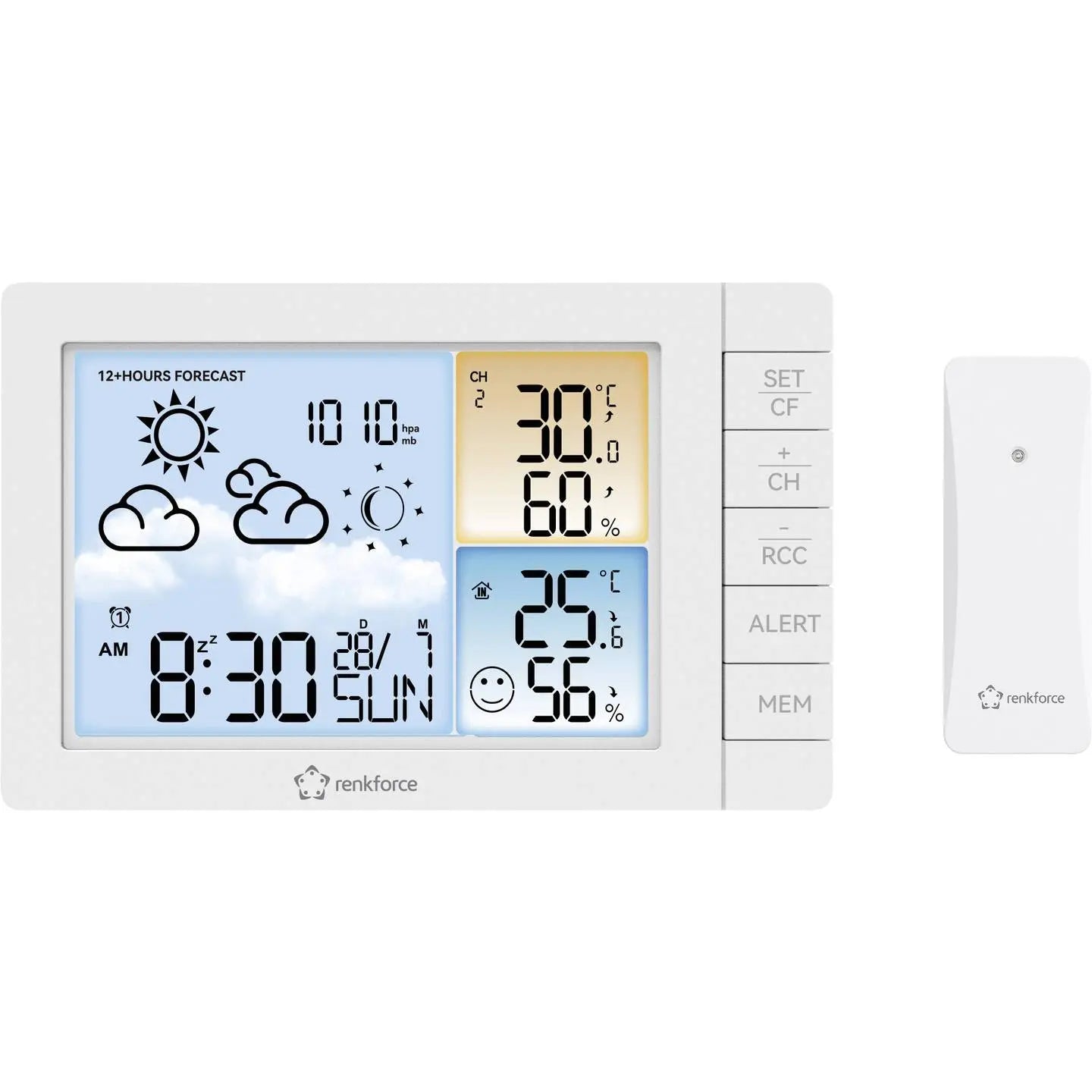 B-Ware Renkforce Wetterstation Funkstation Wettervorhersage Temperatur 3 Sensoren Weiß - 4064161337241
