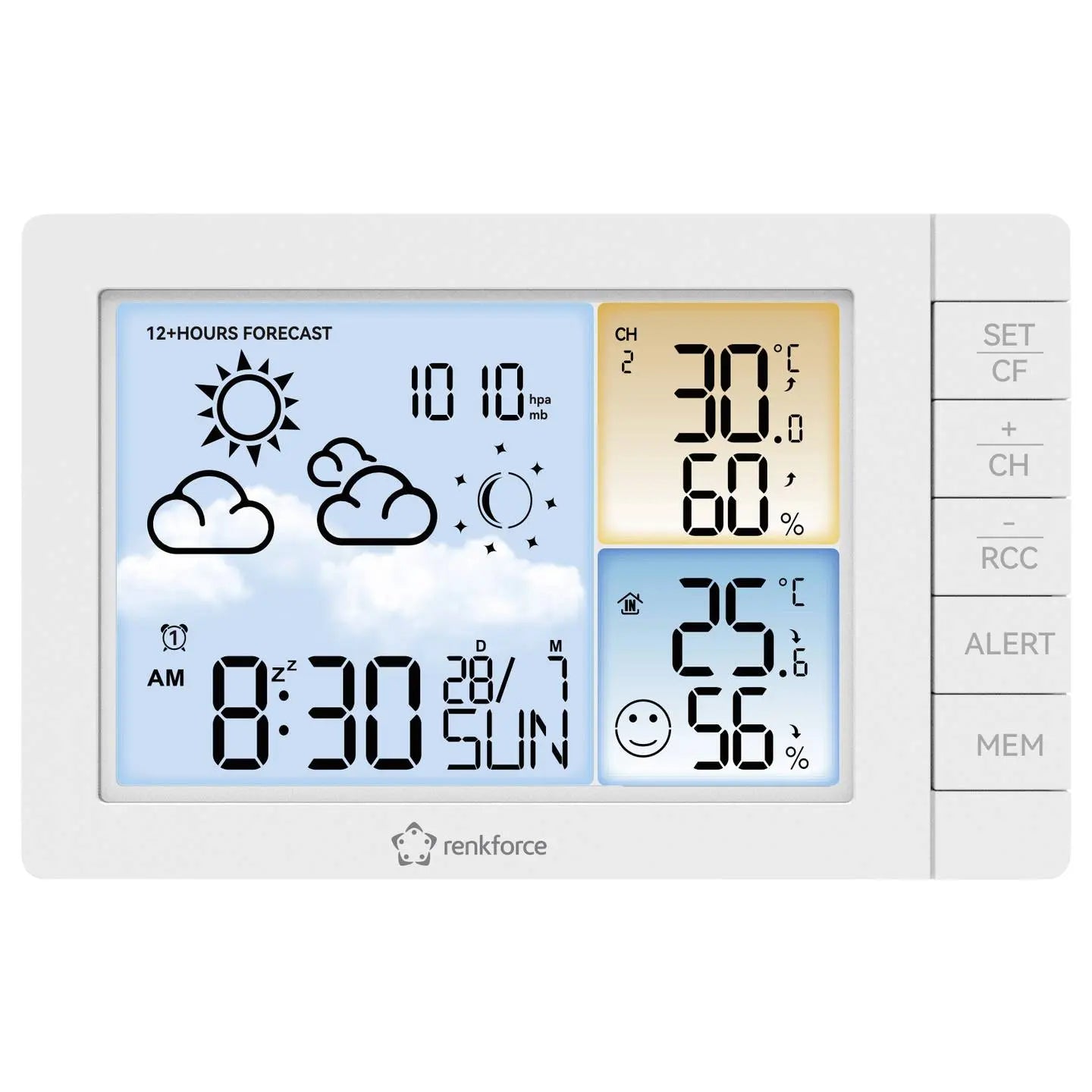 B-Ware Renkforce Wetterstation Funkstation Wettervorhersage Temperatur 3 Sensoren Weiß - 4064161337241