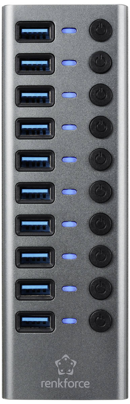Renkforce Rf 6027504 10 Port Usb 3.2 Gen2 Hub Einzeln Schaltbar Aluminiumgehäuse B-Ware