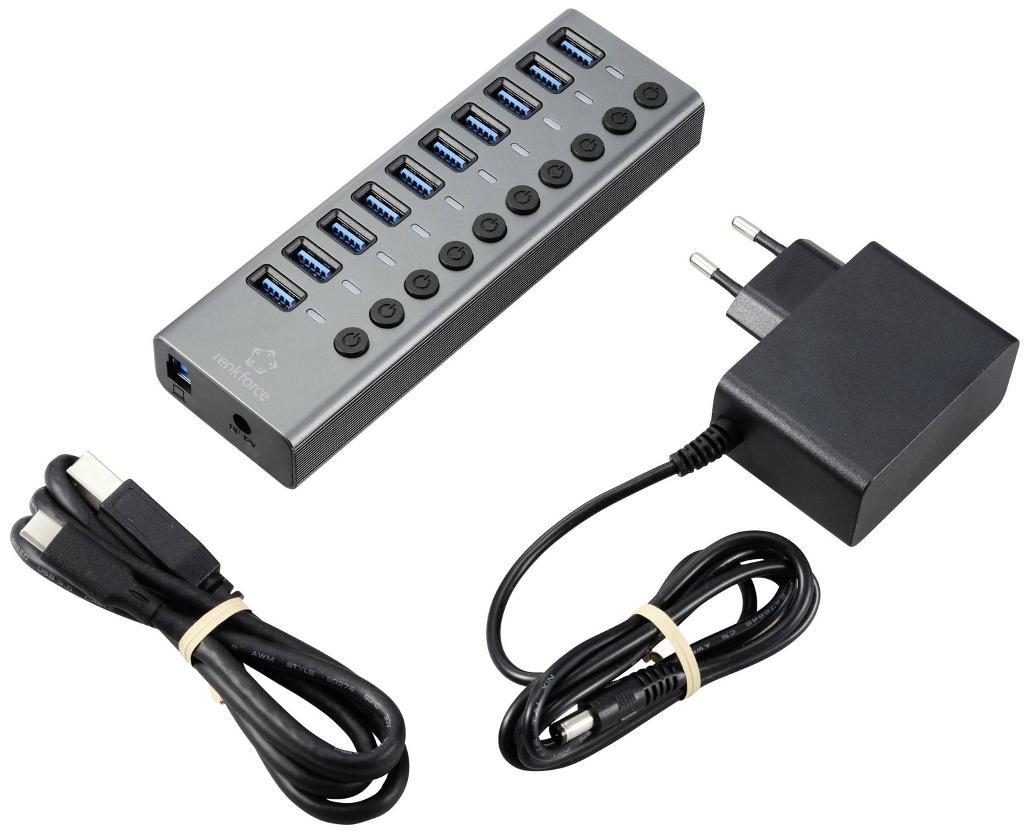 Renkforce Rf 6027504 10 Port Usb 3.2 Gen2 Hub Einzeln Schaltbar Aluminiumgehäuse B-Ware