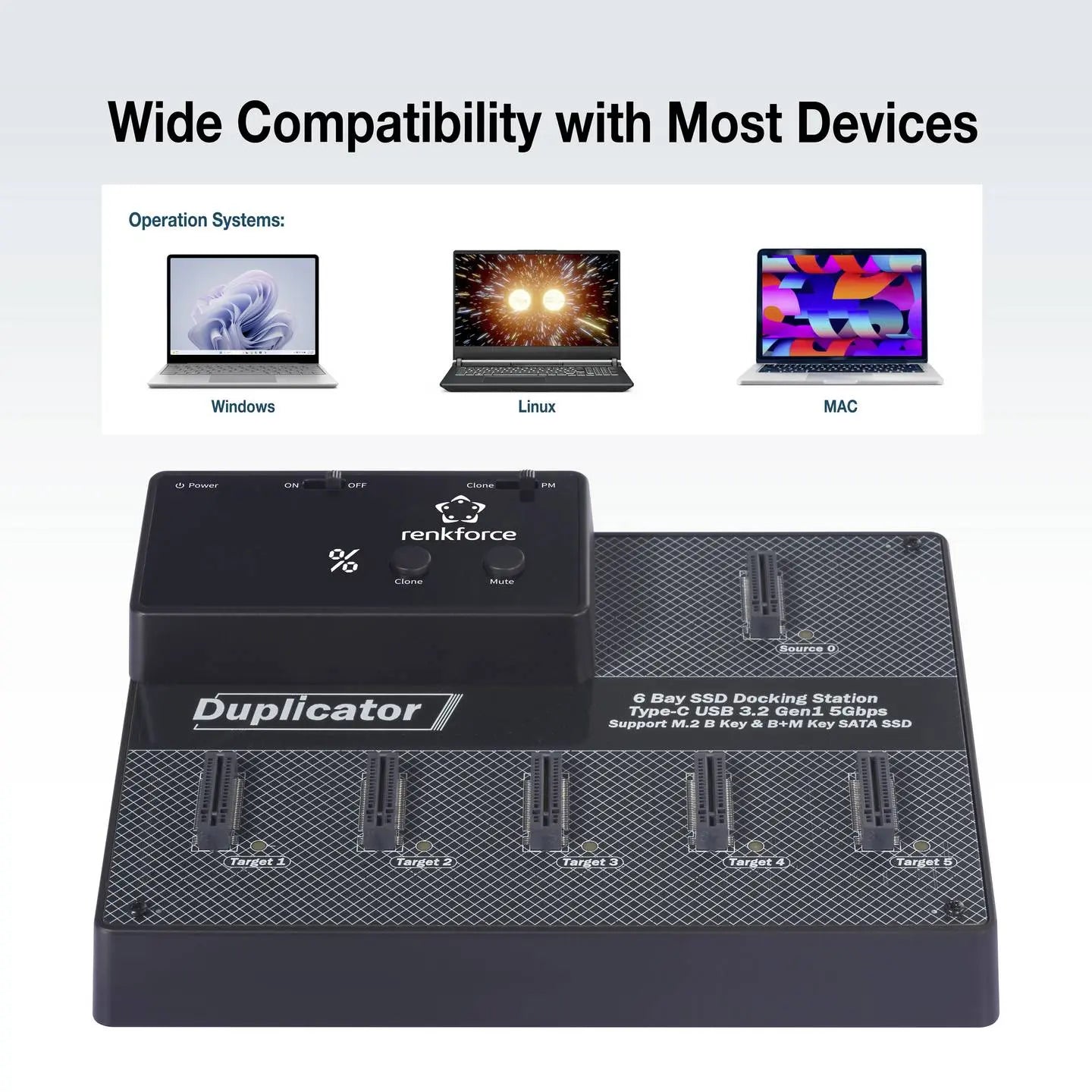 B-Ware Renkforce Festplatten Kopierstation Dockingstation Klonstation 1 Auf 5 Sata Ssd - 4064161395029