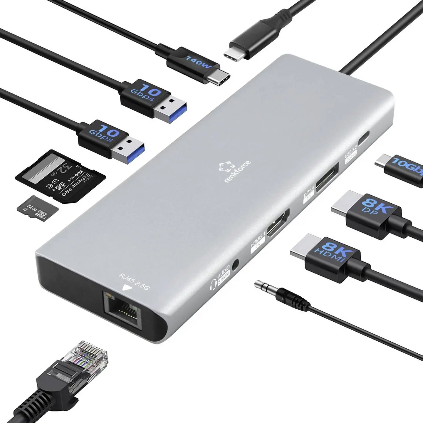 B-Ware Renkforce Usb C Dockingstation Hub Rf Dks 905 10 In 1 8 K Pd 3.1 Laptop26 - 4064161323398