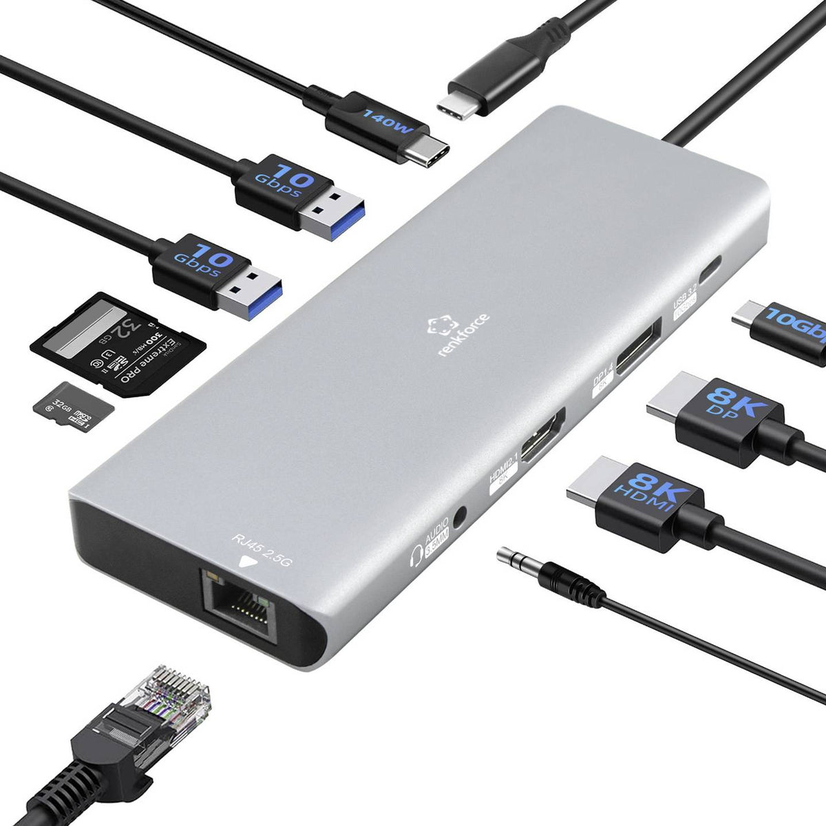 Renkforce USB-C Dockingstation Hub RF-DKS-905 10-in-1 8K PD 3.1 Laptop - 4064161323398