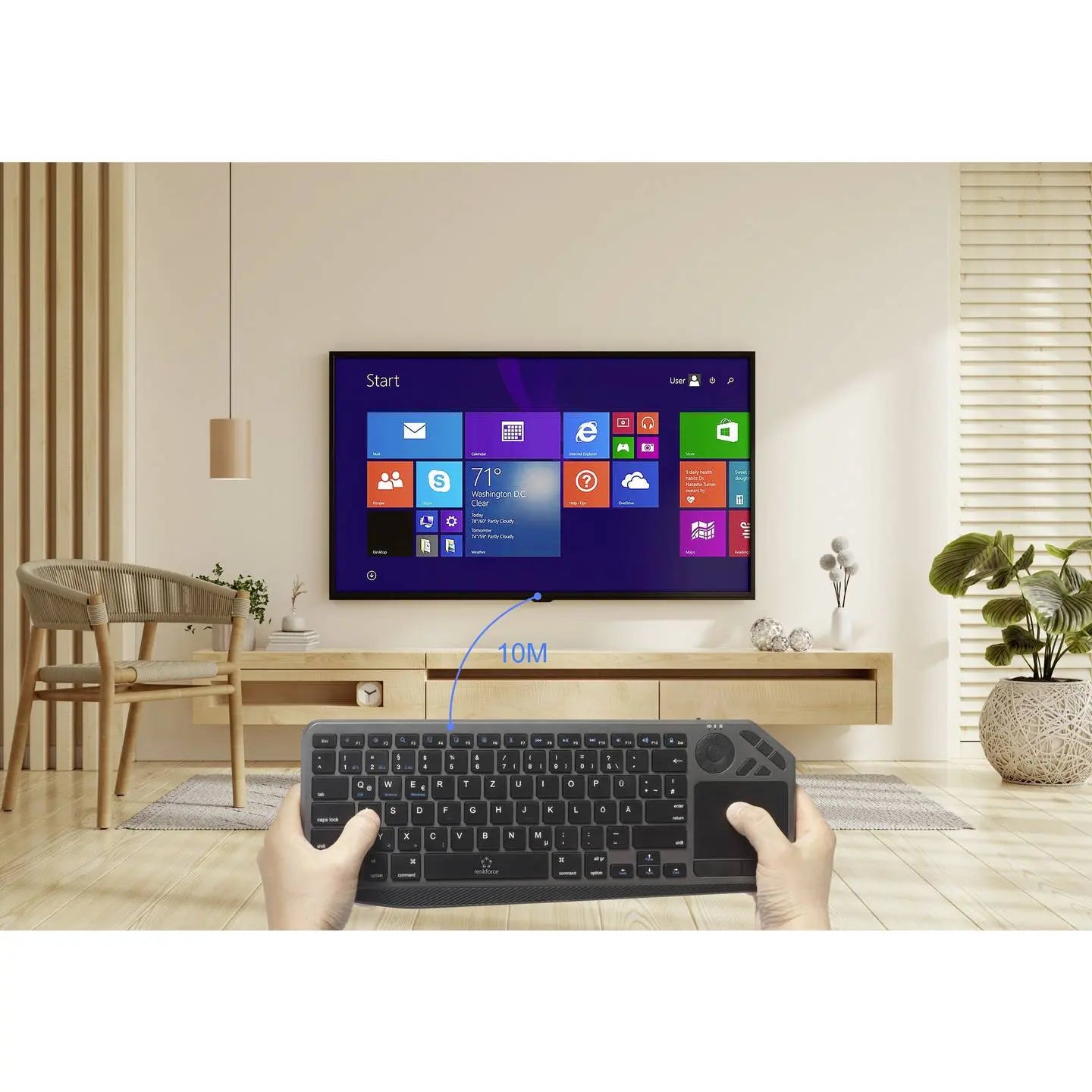 B-Ware Renkforce Tastatur Keyboard Bluetooth Funk Qwertz Schwarz Integriertes Touchpad