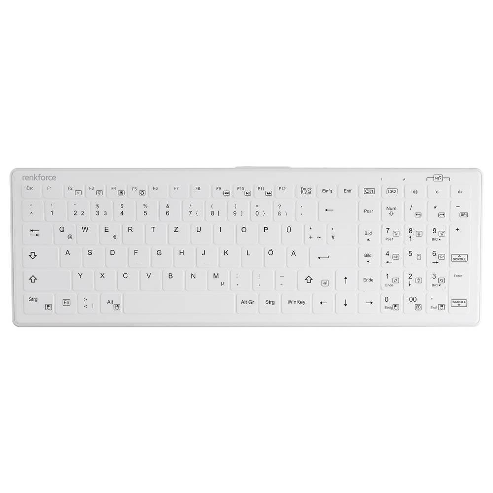 Renkforce Tastatur Keyboard USB Hygiene QWERTZ Weiß Silikonmembran Kabel - 4064161338002