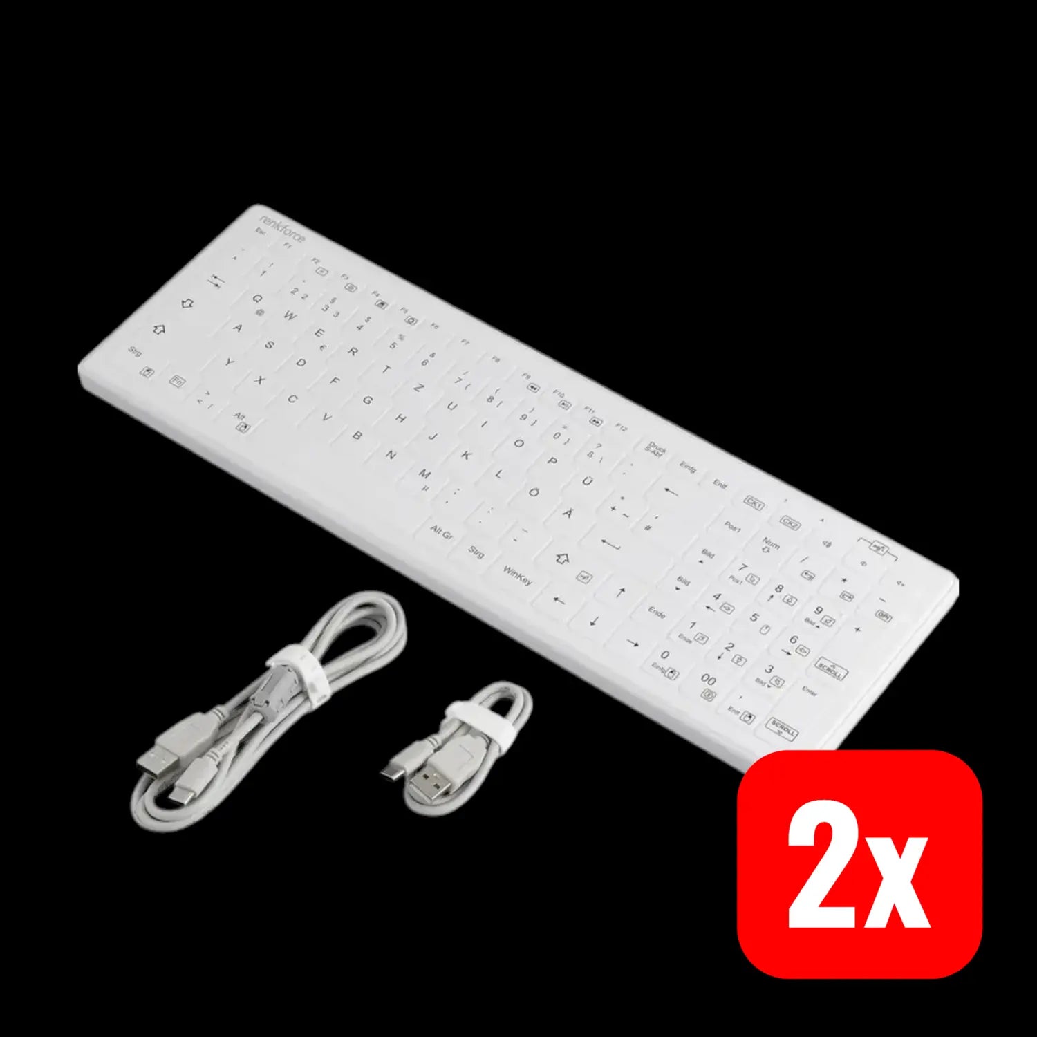B-Ware Renkforce Tastatur Keyboard Usb Hygiene Qwertz Weiß Silikonmembran Kabel 2 Stück - 4064161338002