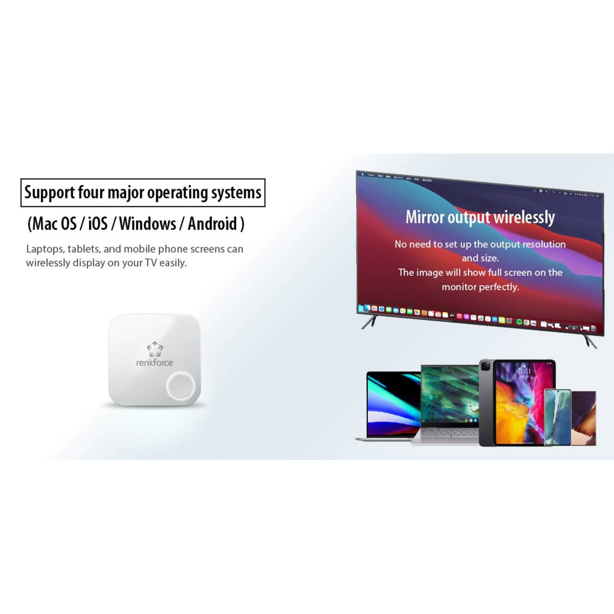RENKFORCE Streaming Box Empfänger WiFi kabellos weiß iOS Android Mac Windows 981 - 4064161333564