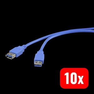 B-Ware Renkforce Usb 3.0 Verlängerungskabel 3 M Vergoldete Steckkontakte Blau 10 Stück