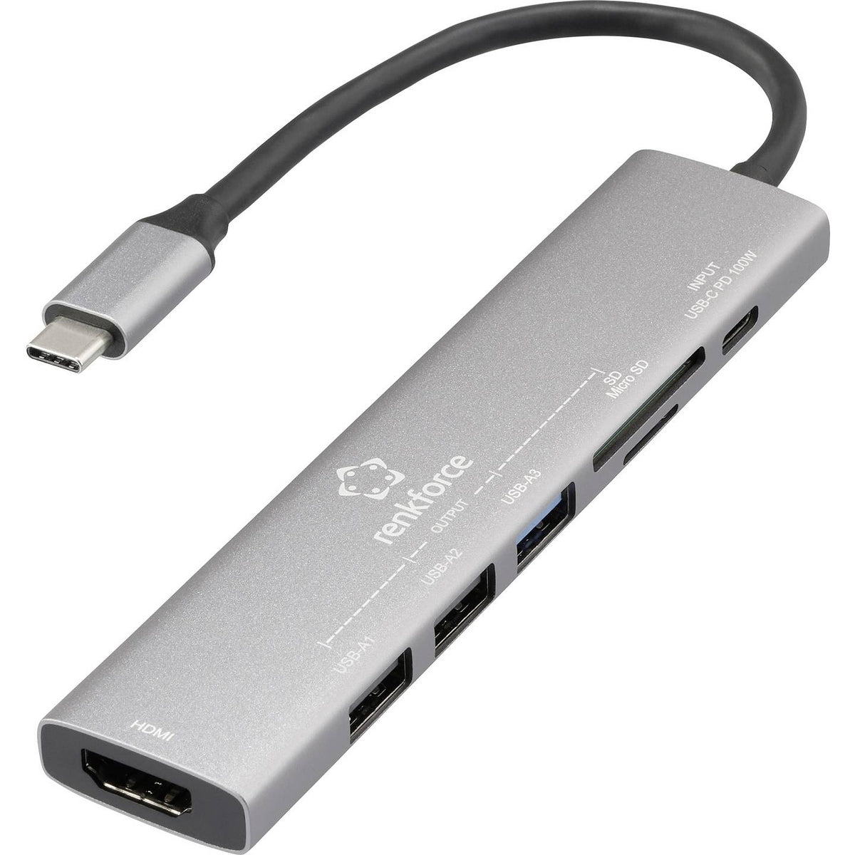 RENKFORCE USB-C Dockingstation Hub Universal Kartenleser HDMI Grau 4 STÜCK - 4064161475073