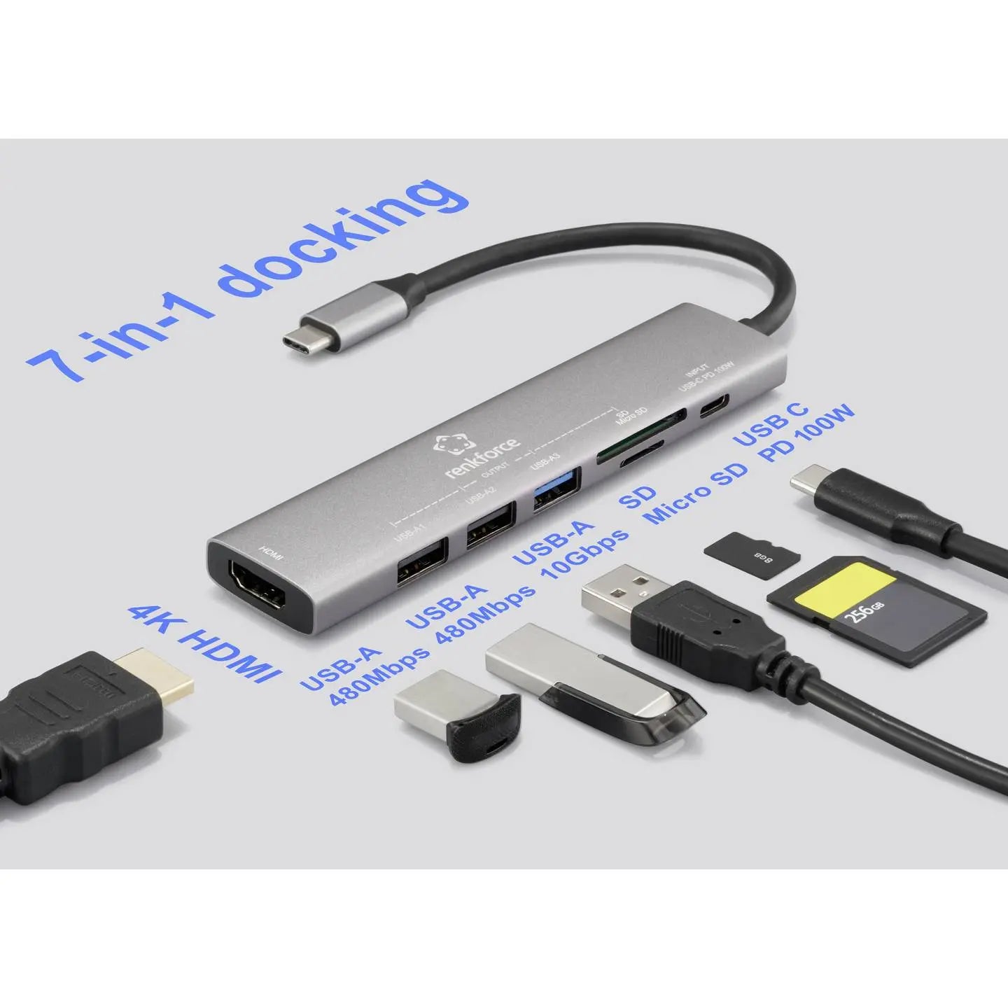 B-Ware Renkforce Usb C Dockingstation Hub Universal Kartenleser Grau Hdmi 4 Stück - 4064161475073