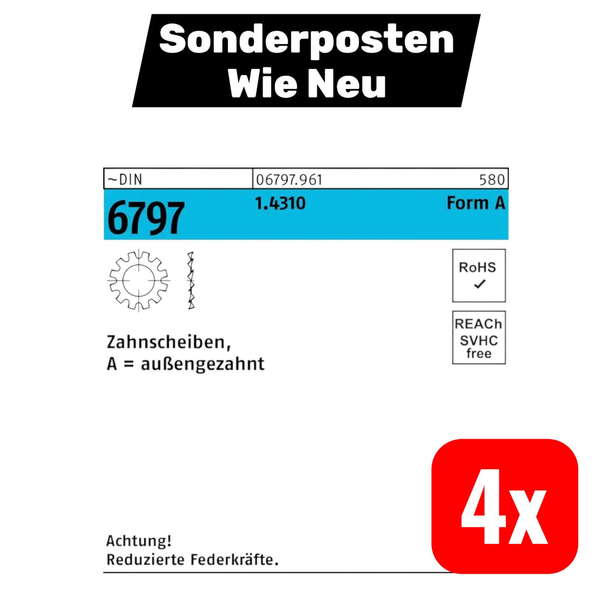 Reyher Zahnscheiben Federscheiben DIN 6797 Edelstahl 5 3mm Form A 400 Stück - 4043952476727