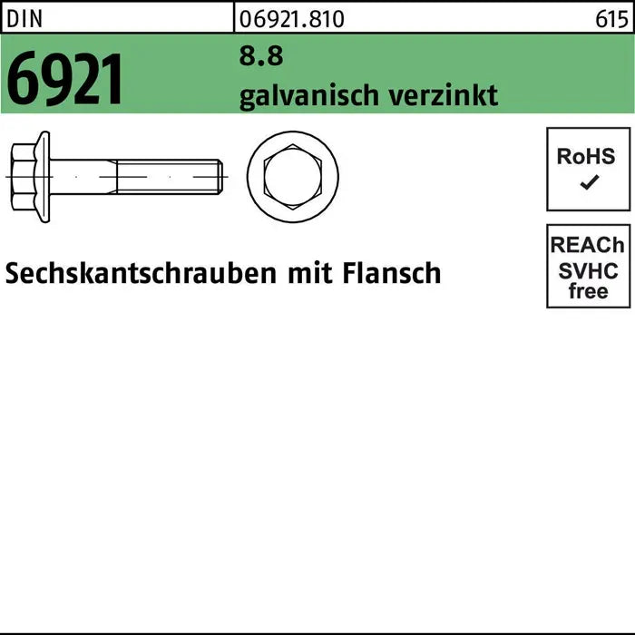 B-Ware Reyher Sechskantschraube Flanschschraube Din6921 Stahl 8.8 M12x45 Verzinkt 100st - 4043952715963