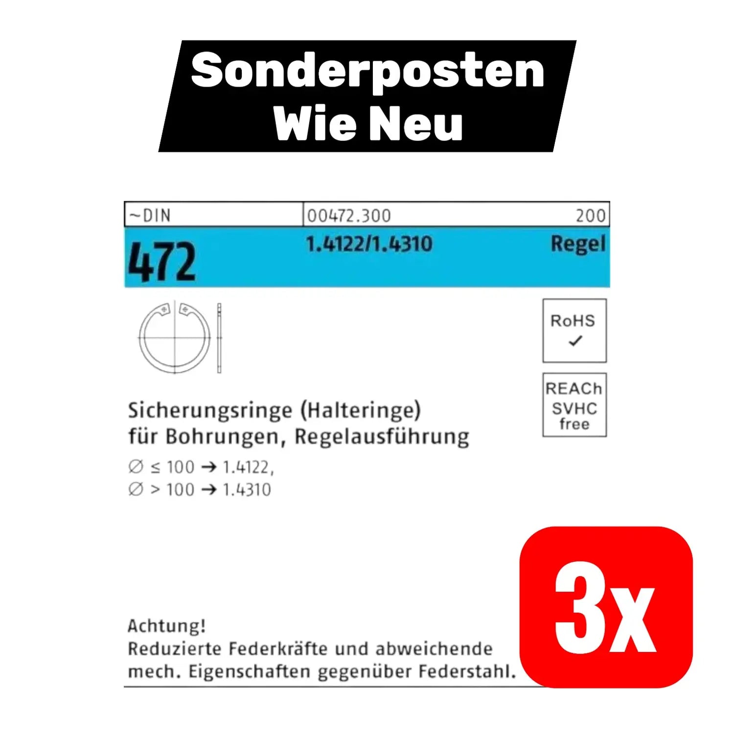 B-Ware Reyher Sicherungsring Haltering Din 472 165 Mm 1.4310 Regelausführung 3 Stück - 4043952088715