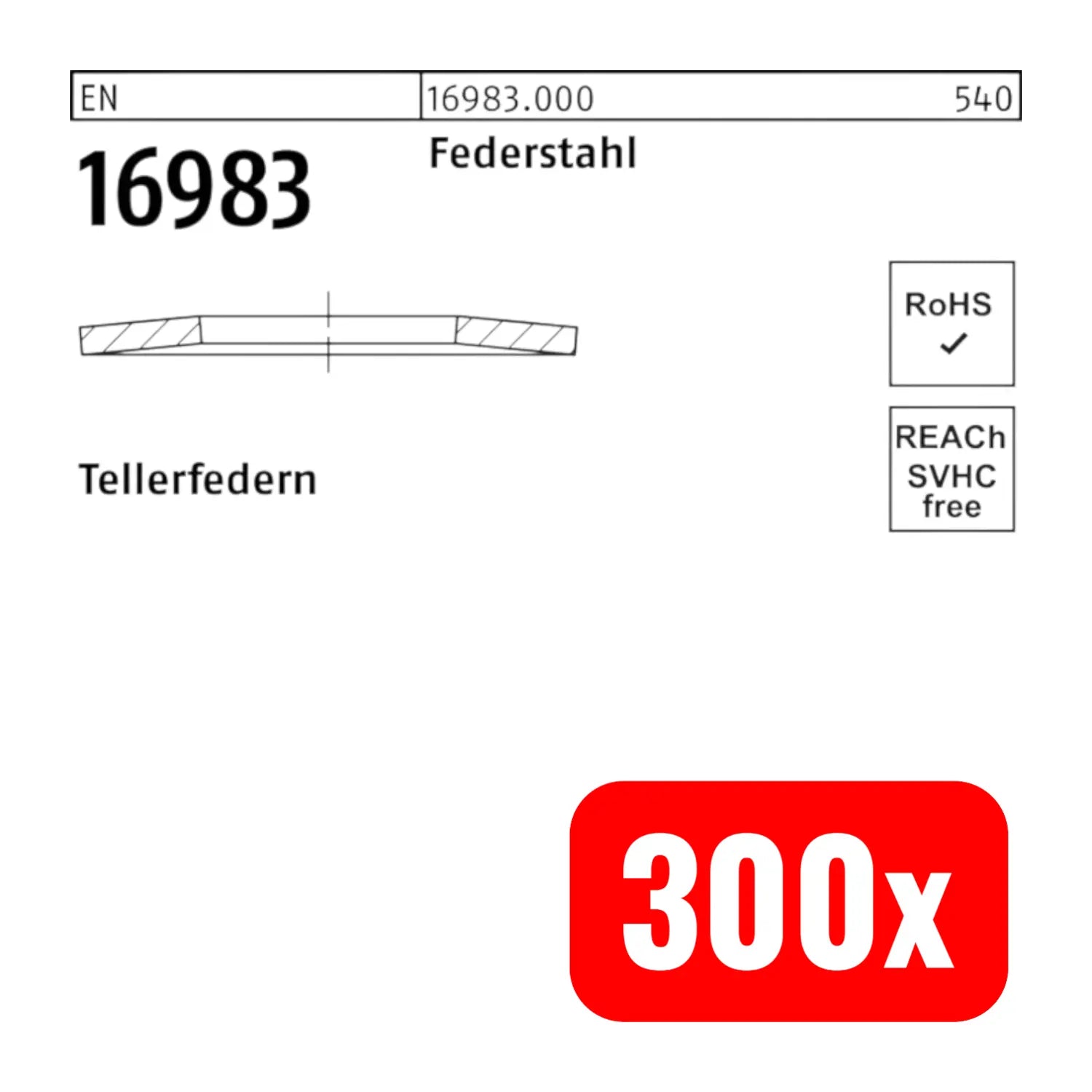 B-Ware Reyher Tellerfeder Federring Federstahl En 16983 50 X 25,4 X 1,25 Mm 300 Stück - 4051427011137