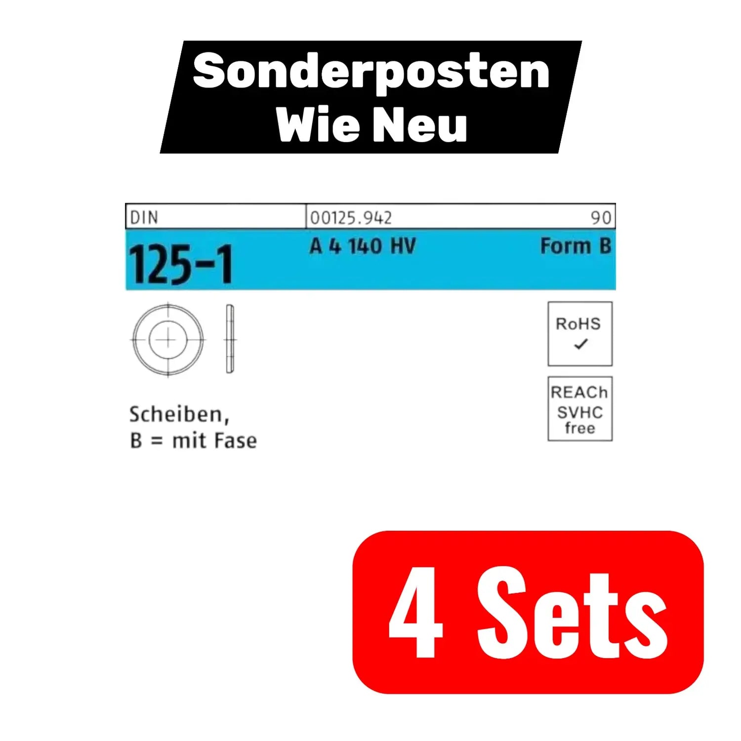 B-Ware Reyher Unterlegscheibe Scheibe Din 125 1 B 25x44x4 A 4 140 Hv Form B 4 Sets - 4043952051078