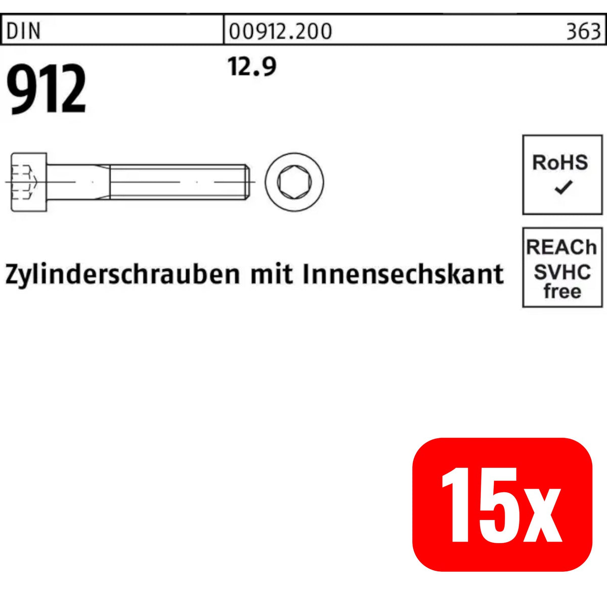 Reyher Zylinderschrauben Schrauben Innensechskant Zylinderkopf Stahl 15 SETS - 4043952161449