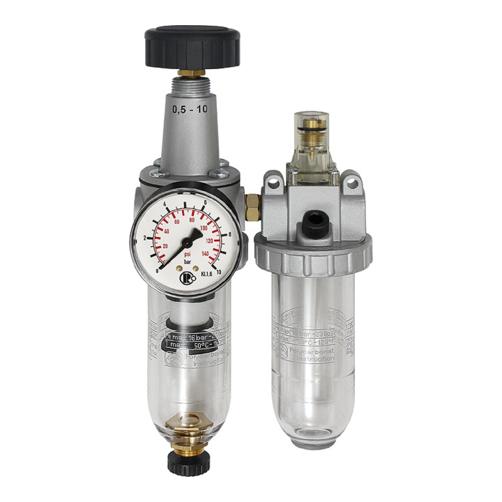 B-Ware Riegler Wartungseinheit Set Druckregler Polycarbonatbehälter G 1/4 2 Teilig - 4047322120715