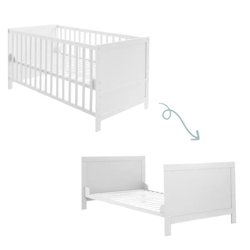 B-Ware Roba Komplettbettset Kinderbett Babybett Sterne Weiß Grau Matratze Kissen Himmel - 2000588651807