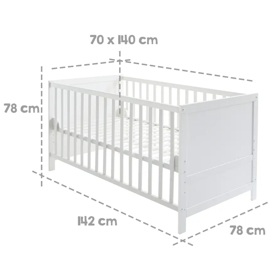 B-Ware Roba Komplettbettset Kinderbett Babybett Sterne Weiß Grau Matratze Kissen Him705 - 2000588651807