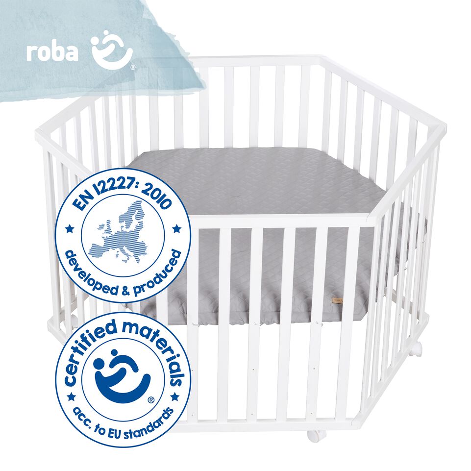 roba Laufgitter 6-eckig Spielgitter Laufstall Babystall Babygitter Grau Weiß768 - 4005317321011