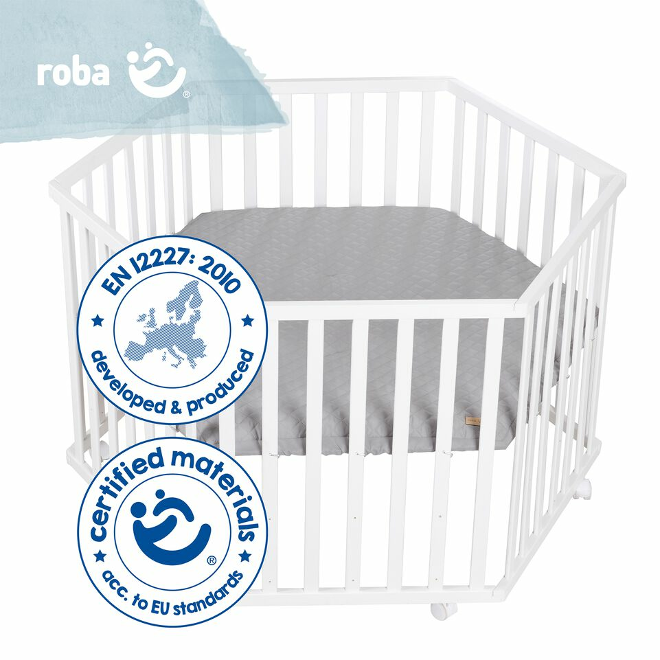 B-Ware Roba Laufgitter 6 Eckig Spielgitter Laufstall Babystall Babygitter Grau Weiß768 - 4005317321011