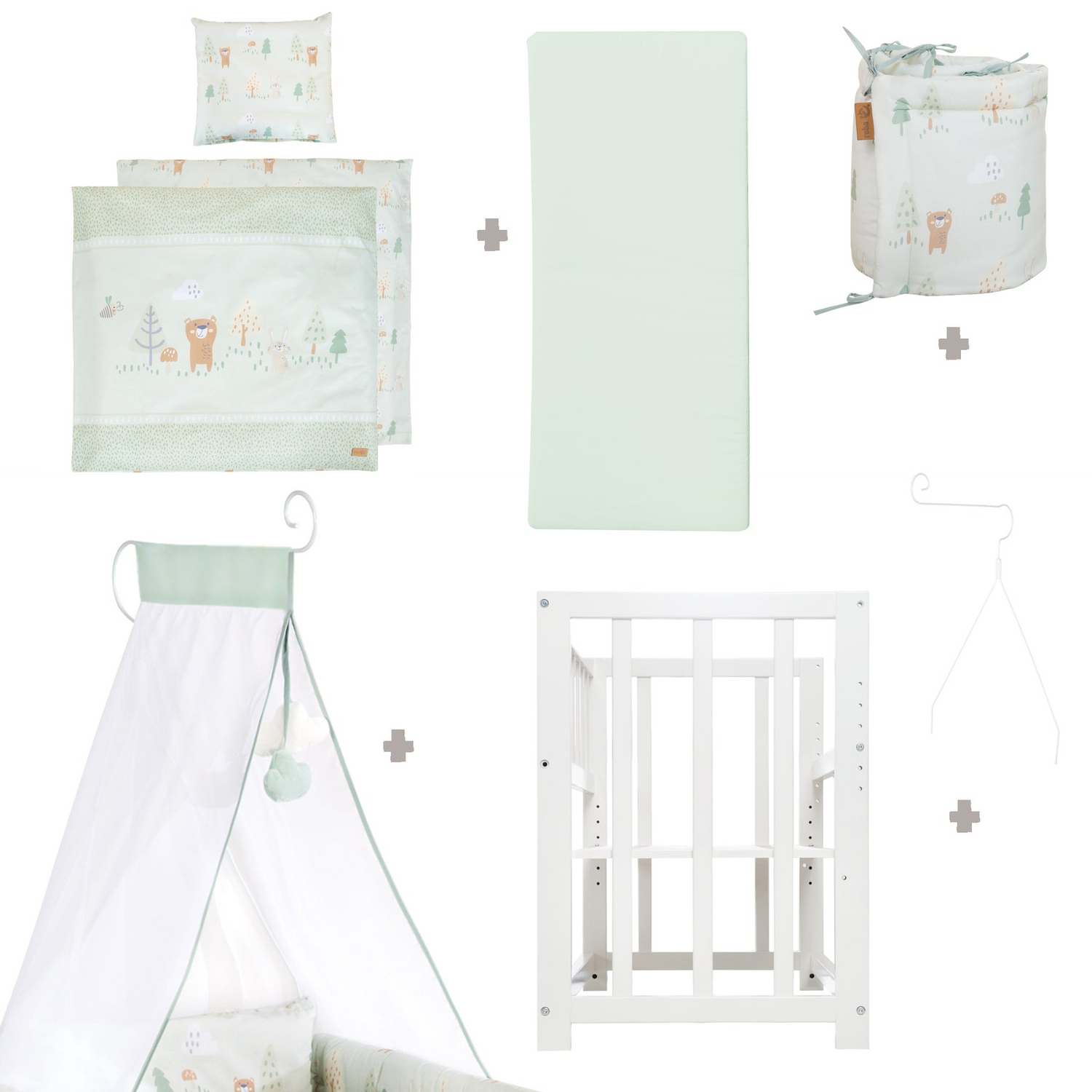 Roba Stubenbett Babybett Beistellbett Woodland Buddies Weiß Pastellgrün B-Ware